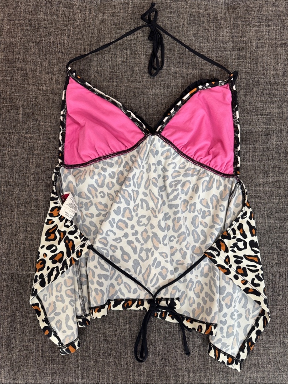 GUESS Leopard Halter Tankini Top Y2K 2000s Animal Print Swim Size L - Picture 2 of 6